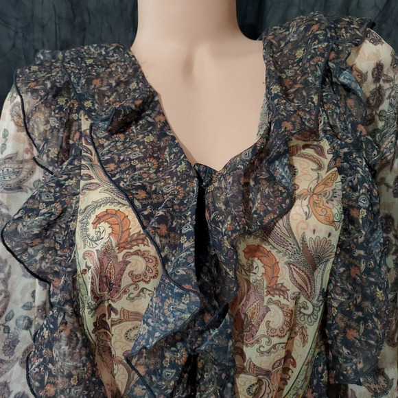 ANTHROPOLOGIE Long Jacket Dress FLORAL DUSTER Victorian Romantic Ruffles XL - Picture 3 of 11